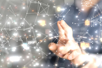 Neural network 3D illustration. Big data and cybersecurity