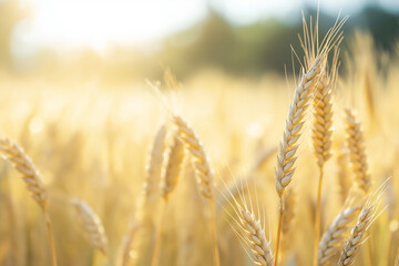 Fototapeta premium Rustic Wheat Field Background with Golden Grain – Idyllic Countryside Scene for Natural, Organic, and Farm-Themed Designs