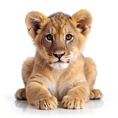 Obraz premium baby lion photo, white background
