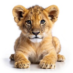 Obraz premium baby lion photo, white background