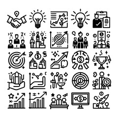 Minimalist Business and Teamwork Line Icons for Success and Strategy