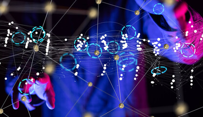 Global network. Blockchain. 3D illustration. Neural networks and artificial intelligence. Abstract