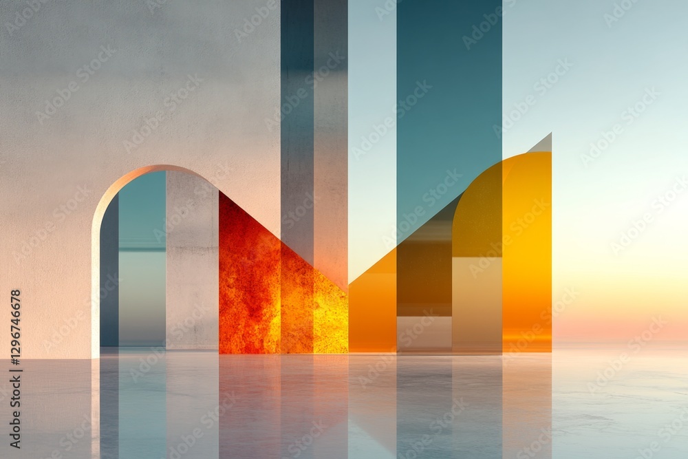 Poster a geometric representation of a bread slice, using minimalist abstract shapes