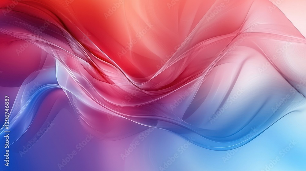 Poster a dynamic red and blue gradient background, blending warm and cool tones.