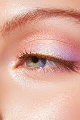 Fototapeta premium Soft pastel hues blend beautifully on eyelids, highlighting capt