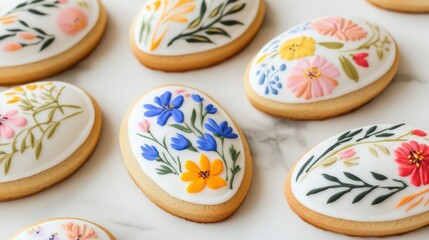 Artisan Easter egg cookies with hand-painted floral designs