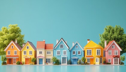 Vibrant row of colorful miniature houses