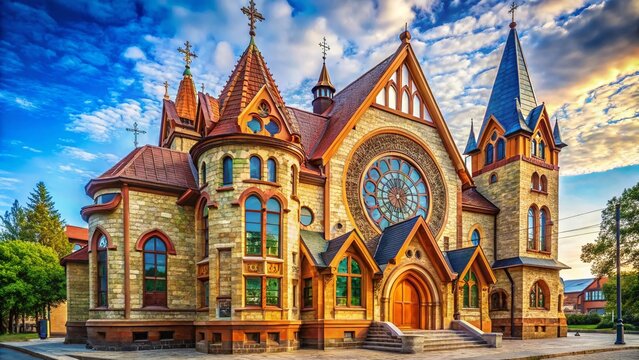 Primorsk Church: Northern Art Nouveau Architecture,  Historic Lutheran Church Exterior,  Detailed Facade,  Stonework,  Wooden Details