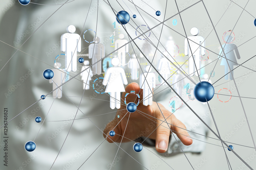 Poster Global network. Blockchain. 3D illustration. Neural networks and artificial intelligence. Abstract