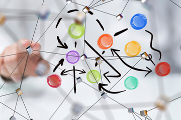 Abstract technology group and data 3d