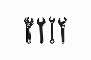 An Adjustable Wrench tools vector silhouette black and white image.