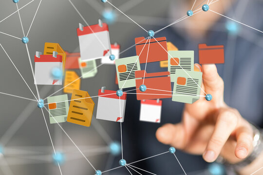 Digital cyberspace with particles and Digital data network connections concept.