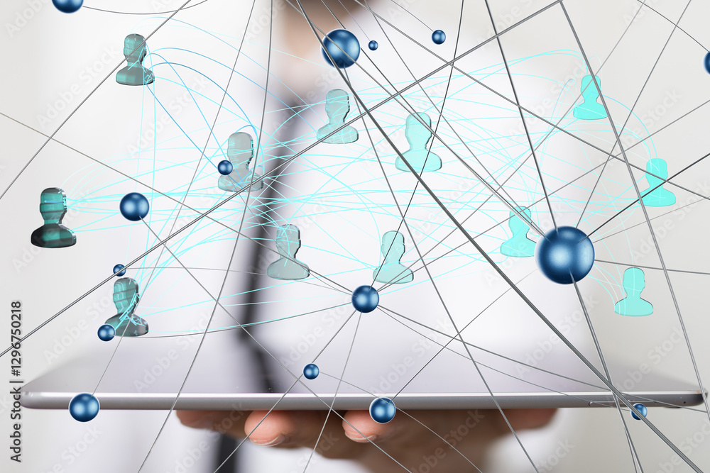 Aufkleber Global network. Blockchain. 3D illustration. Neural networks and artificial intelligence. Abstract