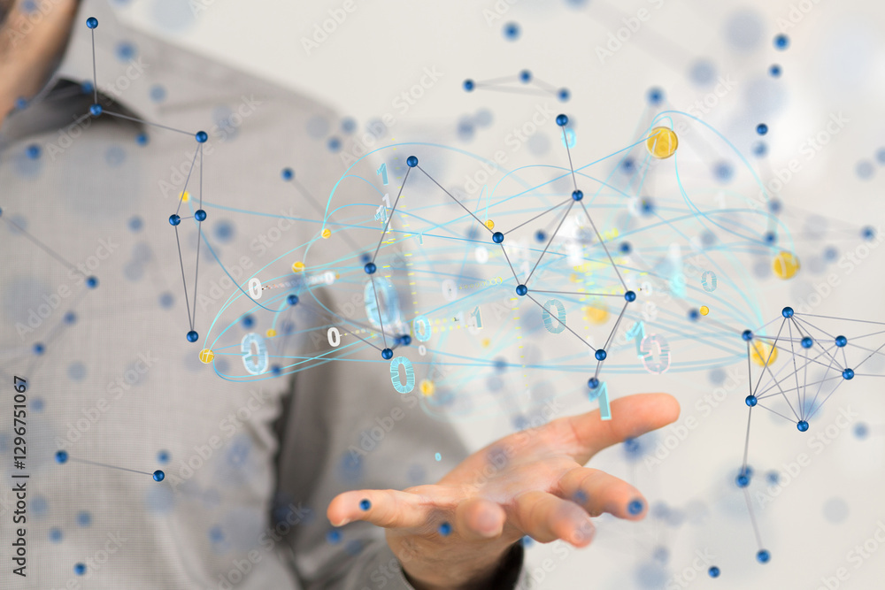 Aufkleber network holding in hand 3d connection data