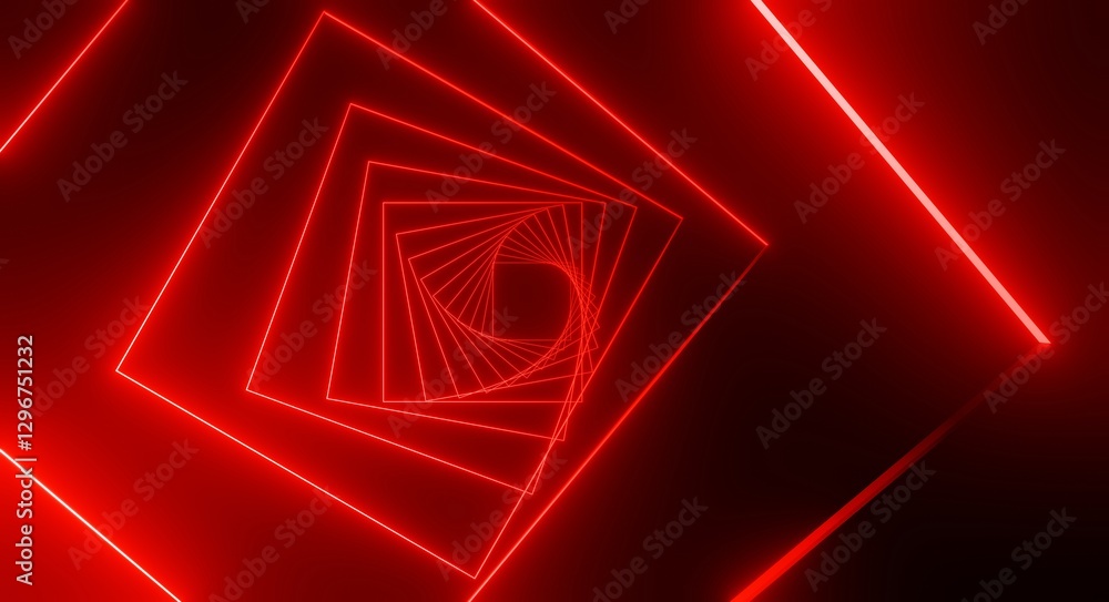 Aufkleber abstract geometric pattern of glowing red neon squares in dark background 3d rendering