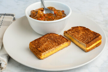 beef stew  with cheese melt sandwich,