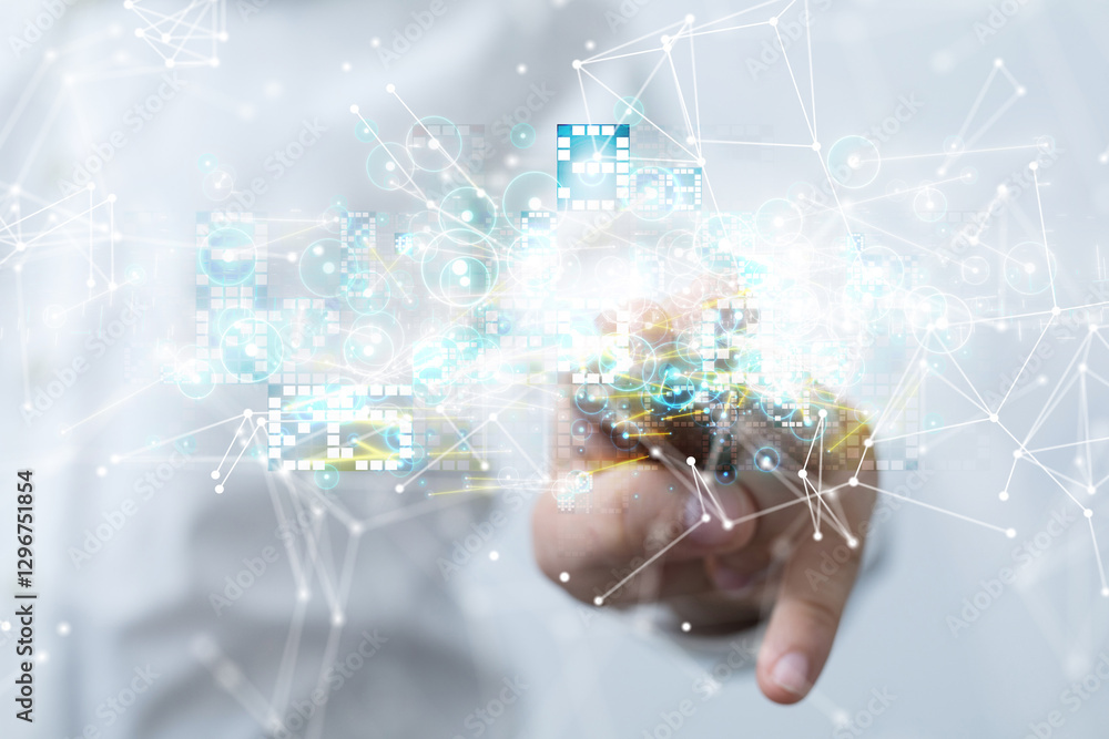 Poster neural network 3d illustration. big data and cybersecurity