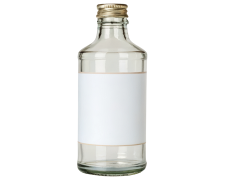 Clear glass bottle with blank label on a transparent background - Powered by Adobe