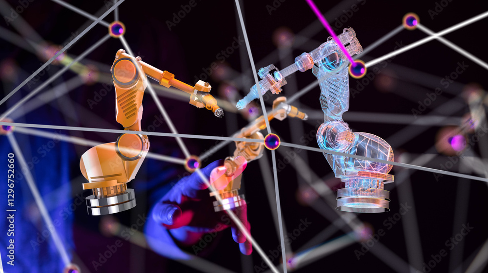 Poster neural network 3d illustration. big data and cybersecurity - 3d