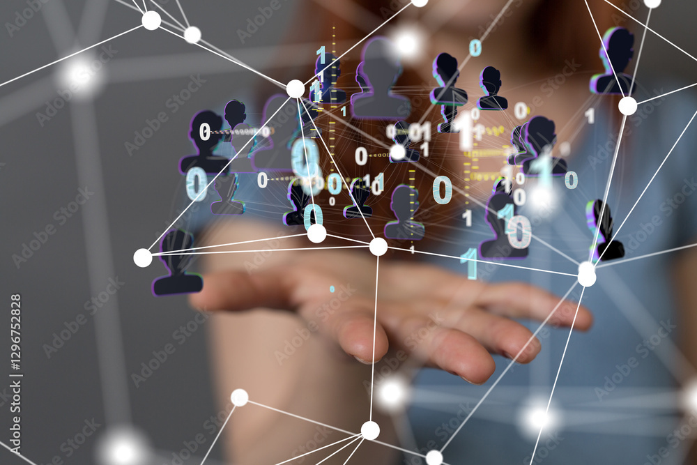 Poster Global network. Blockchain. 3D illustration. Neural networks and artificial intelligence. Abstract  3d