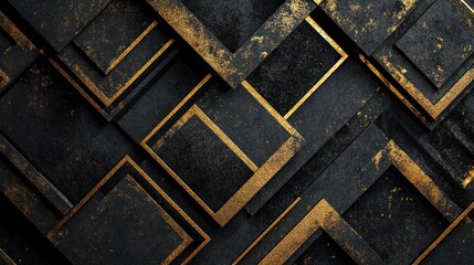 Abstract geometric black and gold wall texture background