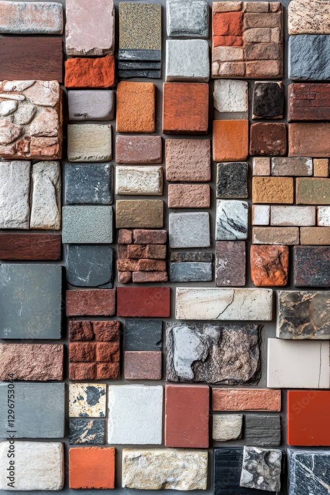 Aufkleber a creative flat lay of brick samples in various colors and textures arranged in a pattern