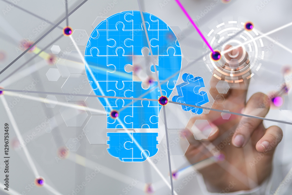 Poster Neural network 3D illustration. Big data and cybersecurity - 3d
