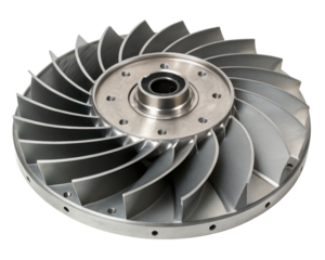 Industrial Turbine Impeller with Curved Blades on a transparent background