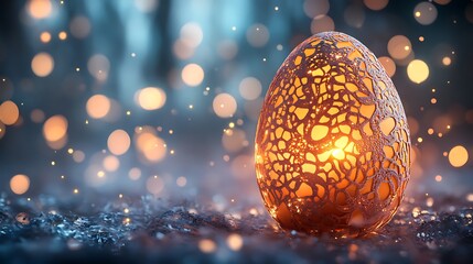 Artistic Easter scene featuring Elegant lace-patterned Easter egg and Neon modern Easter typography, soft lighting, delicate details, elegant design, perfect for seasonal graphics. 