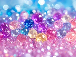 Sparkling gemstone spheres, colorful bokeh