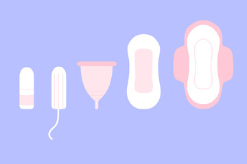 menstrual cup,pas and tampon,modern female's hygiene products for period,Concept of girl's critical days