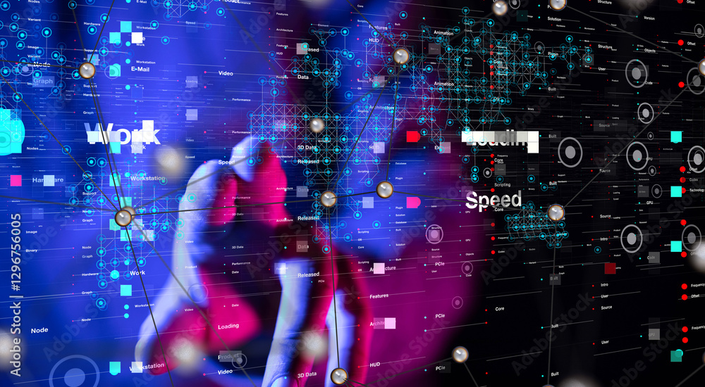 Aufkleber neural network 3d illustration. big data and cybersecurity