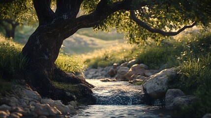 Fototapeta premium Tranquil Stream Through Ancient Trees