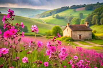 Obraz premium Red Campion Double Exposure: British Countryside Bloom