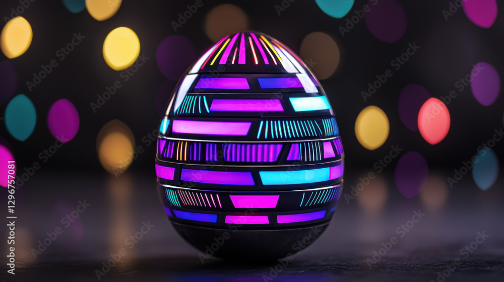 Aufkleber a vibrant, multicolored egg features glowing patterns against a blurred background of colorful bokeh