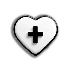 Obraz premium white heart icon with black medical cross in center, symbolizing healthcare and medical assistance. design is simple and modern, with 3D effect and shadow for depth