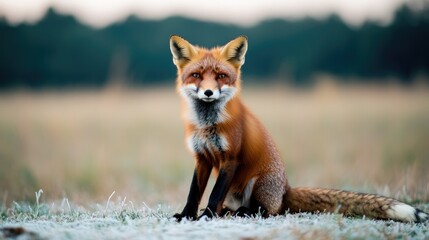 Obraz premium Vibrant fox with striking fur sits gracefully in serene natural