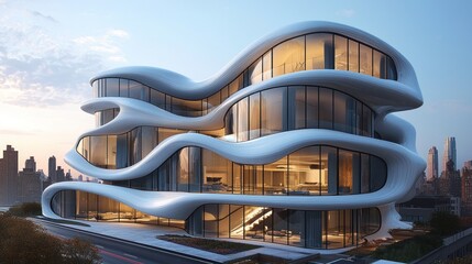 Modern Architecture Futuristic Building with Unique Design and Glass Facade