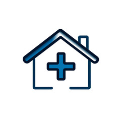Obraz premium blue and black house icon with medical cross symbolizes healthcare services