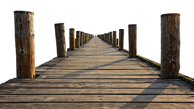Rustic Wooden Pier Extending into Distance – Transparent Background