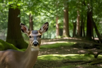 Fototapeta premium Fawning Deer Gazing into the Forest