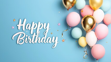 Happy Birthday Greeting Card with Colorful Balloons and Festive Design