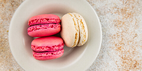 macaroons sweet almond dessert delicious gourmet food background on the table rustic food top view copy space