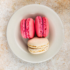 macaroons sweet almond dessert delicious gourmet food background on the table rustic food top view copy space