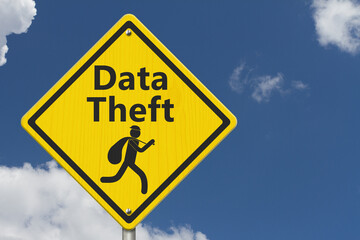 Data Theft warning with thief sign