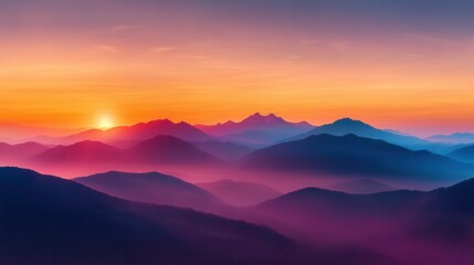 Sunrise over mountain ranges nature landscape scenic view tranquil environment serene atmosphere