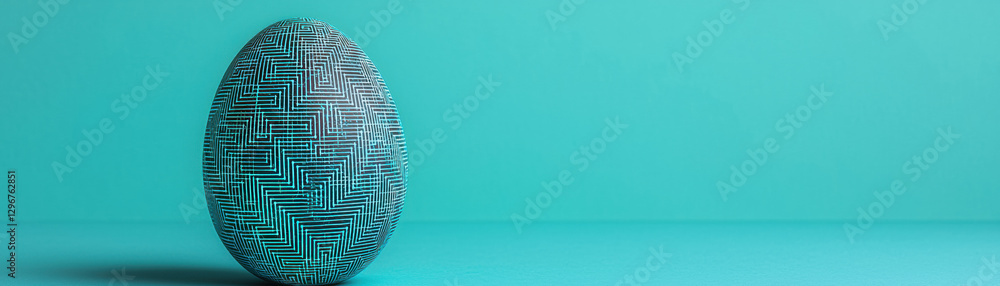 Aufkleber a textured blue egg stands on a teal background, showcasing intricate patterns that create a captiva