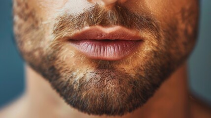 Obraz premium Male cosmetology treatment showcasing beard care and lip enhancement techniques for beauty improvement