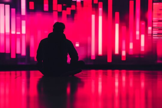 A digital crypto expert reviewing AI-generated candle chart data through AR projections in a virtual space 