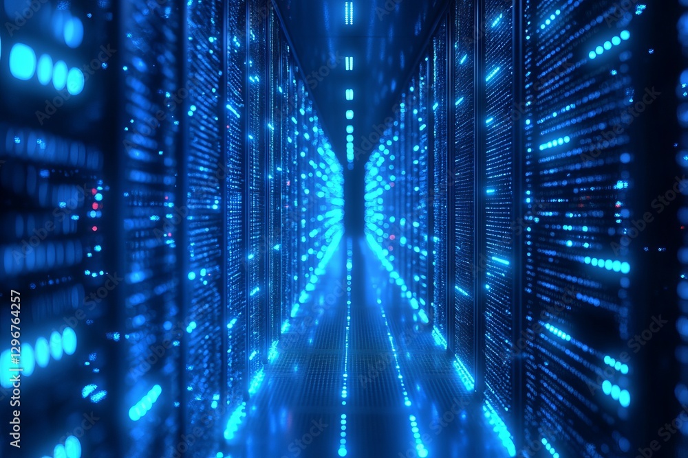 Poster abstract blue digital server room technology background futuristic data center network digital techn